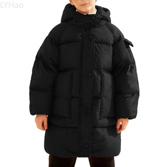 LYHao Winter Girls Hooded Long Down Coat Thickened Warm Padded Jacket Outerwear For Cold Weather And Comfort Girls Down Coats,Sizes 3-4 Years