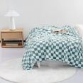 thumbnail image 6 of Throw Blankets Flannel Blanket with Checkerboard Grid Pattern Soft Throw Blanket for Couch, Bed, Sofa Luxurious Warm and Cozy for All Seasons (Light Blue, 50"x60"), 6 of 6