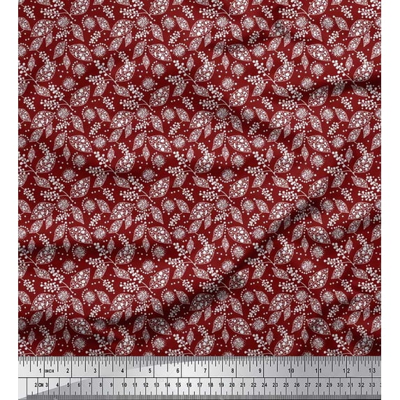 Soimoi Rayon Fabric Dot & Leaves Printed Fabric 1 Yard 56 Inch Wide