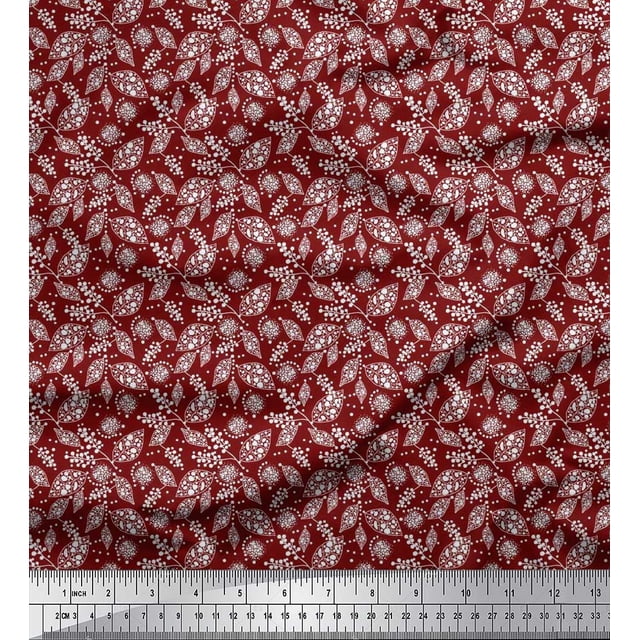 Soimoi Rayon Crepe Fabric Dot & Leaves Printed Fabric 1 Yard 46 Inch Wide
