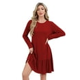 thumbnail image 4 of SHIBEVER Womens Fall Dresses Casual Crew Neck Long Sleeve Mini Dresses for Women Comfy Ruffle Hem Solid Color Loose Shirt Dress, 4 of 5