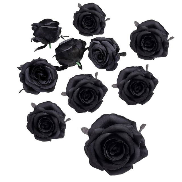 10 piezas de cabezas de flores artificiales para manualidades, arreglos florales para el hogar, bodas Negro