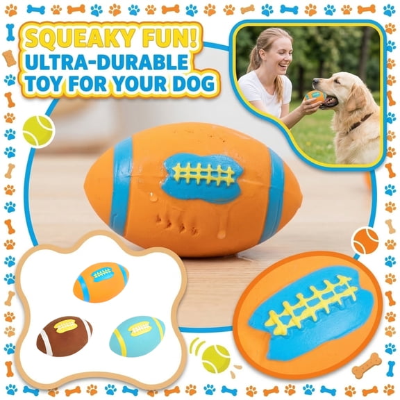 3PCS Football Squeaky Dog Toy – Interactive Rubber Sports Chew Toy for Small to Medium Dogs