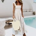 thumbnail image 5 of Women's Retro Pleated Suspender Ruffled Maxi Dress, 5 of 9