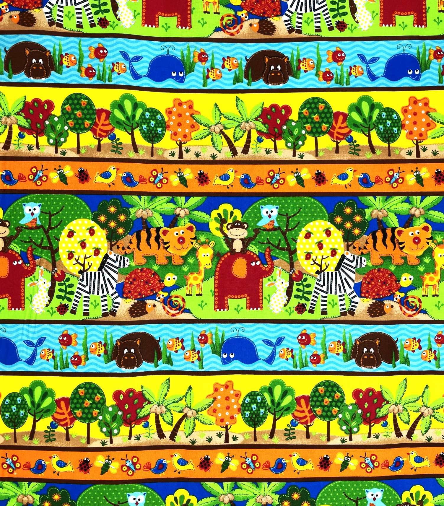 1 Yard - Baby Jungle Animals Stripe Cotton Fabric (Great for Quilting, Sewing, Craft Projects, Throw Pillows & More) 1 Yard X 44" Wide