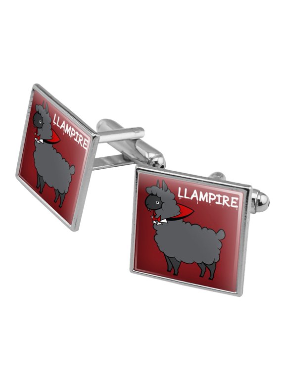 Llampire Llama Vampire Funny Square Cufflink Set - Silver or Gold