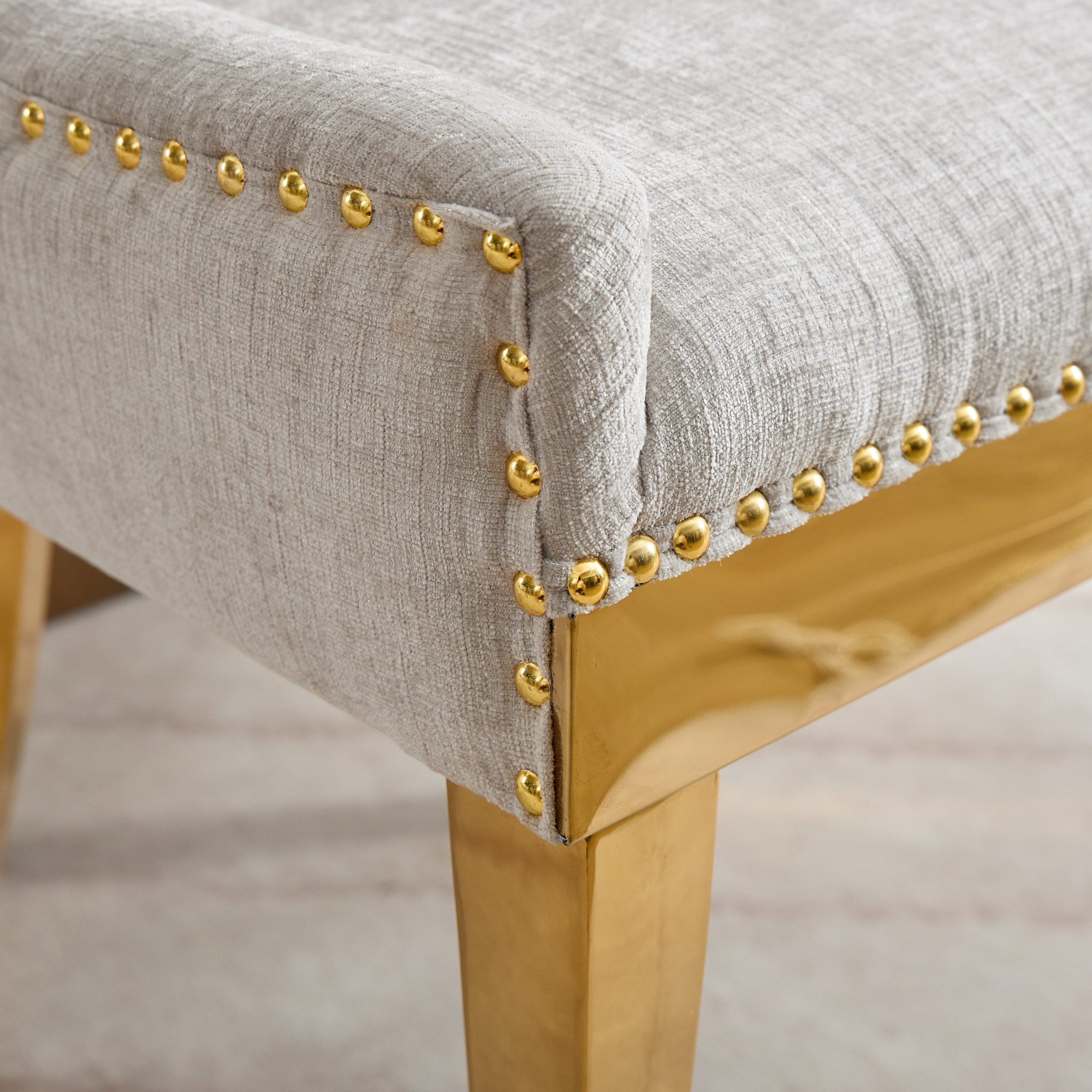 Gewnee Chenille Dining Chairs Set of 2,Modern Upholstered Chairs with Curved Gold-Plated Legs & Rivet Trim,Accent Chairs for Dining Room or Lounge.Beige