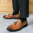thumbnail image 5 of Men's Fashion Tassel Low Heel Leather Loafers Comfort Round Toe Lug Sole Slip-On Casual Shoes Business Office Non-Slip Dress Shoes, 5 of 10
