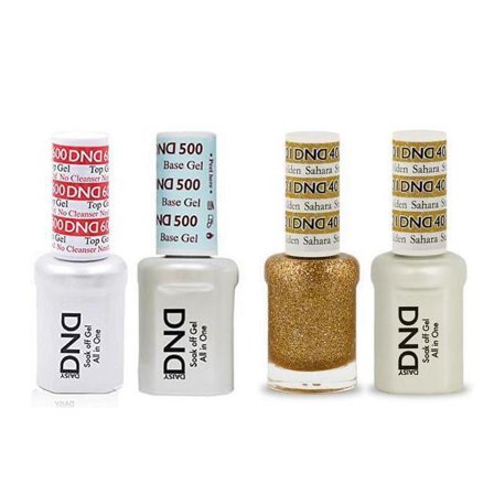 DND Daisy Nail Design Gel Polish 4ct Combo - Base, No Cleanse Top, Gel, & Lacquer - Golden Sahara Star 401