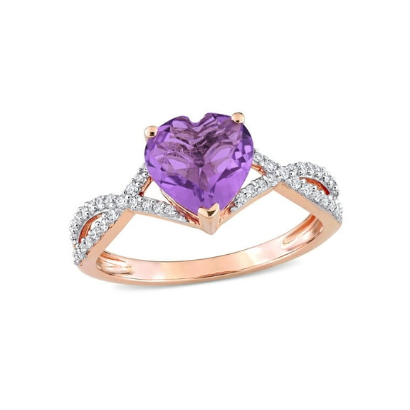 1.50 Carat (Ctw) Amethyst Heart Twist Ring 14K Rose Pink Gold with Diamonds
