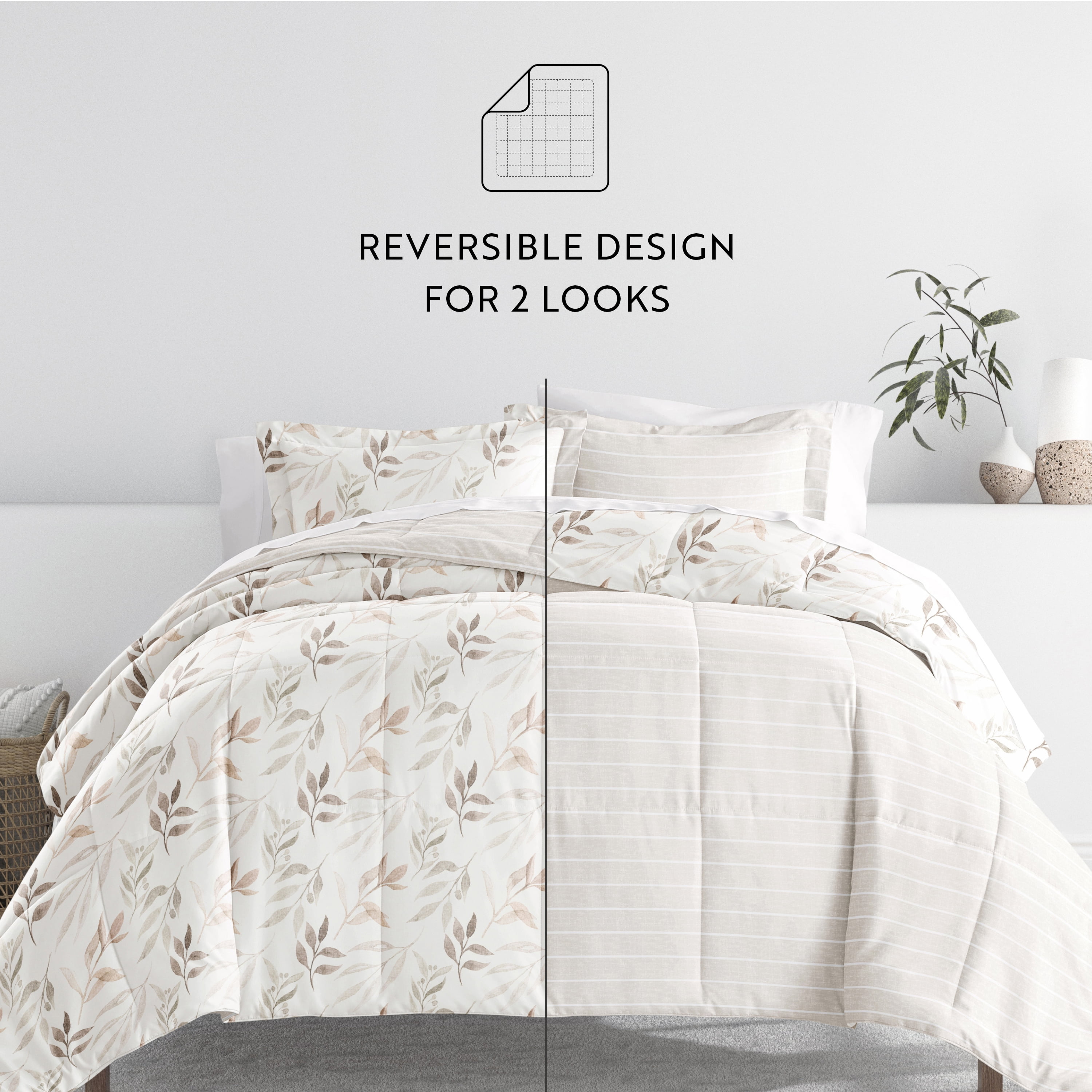 Noble Linens 7 Piece Bedding Bundle, Microfiber Patterned Comforter and Sheet Set, Full