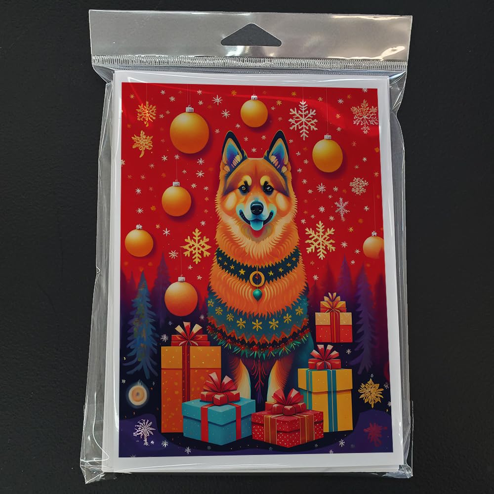 Finnish Spitz Holiday Christmas Greeting Cards Pack of 8 7 in x 5 in