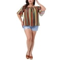 thumbnail image 3 of DARING DIVA Women's Plus Boho Off Shoulder Short Sleeve Striped Blouse 1X Orange, 3 of 6