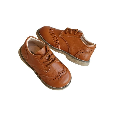 

Gomelly Unisex-Child Dress Shoes Lace Up Oxfords Comfort Brogues Lightweight Flats Kids Boys Girls Brown 11C