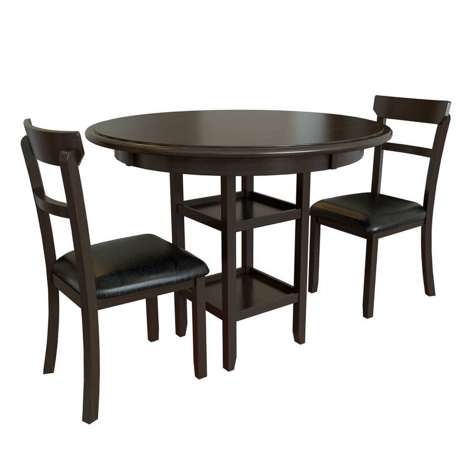 Finihen Dining Set, Dining Table Set, 3 Pieces Dining Set with Counter Height Round Dining Table and 2 Upholstered Chairs, for Home, Restaurant, Coffee Finihen Dining Set, Dining Table Set, 3 Pieces Dining Set with Counter Height Round Dining Table and 2 Upholstered Chairs, for Home, Restaurant, Coffee