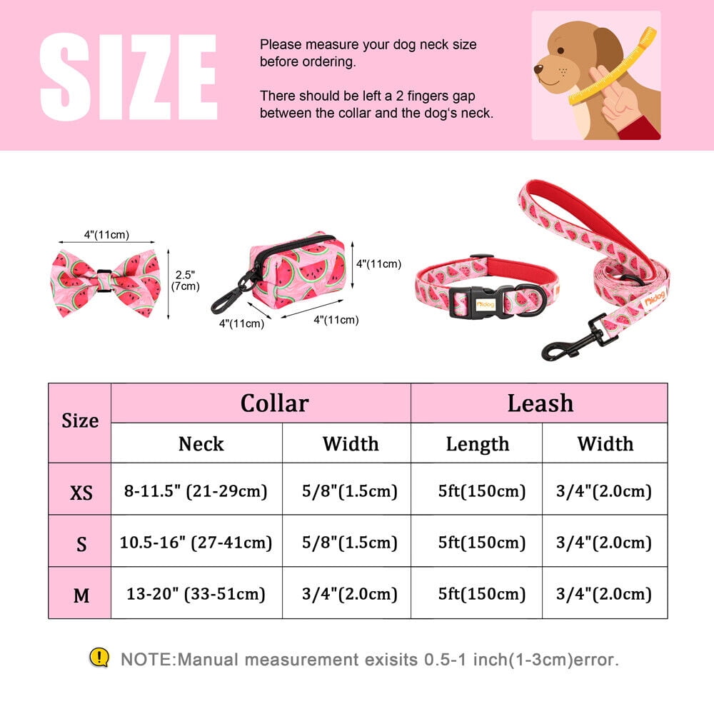 Didog Floral Cute Bowtie Dog Collar & Leash & Poop Bags Holder Adjustabale for Puppy