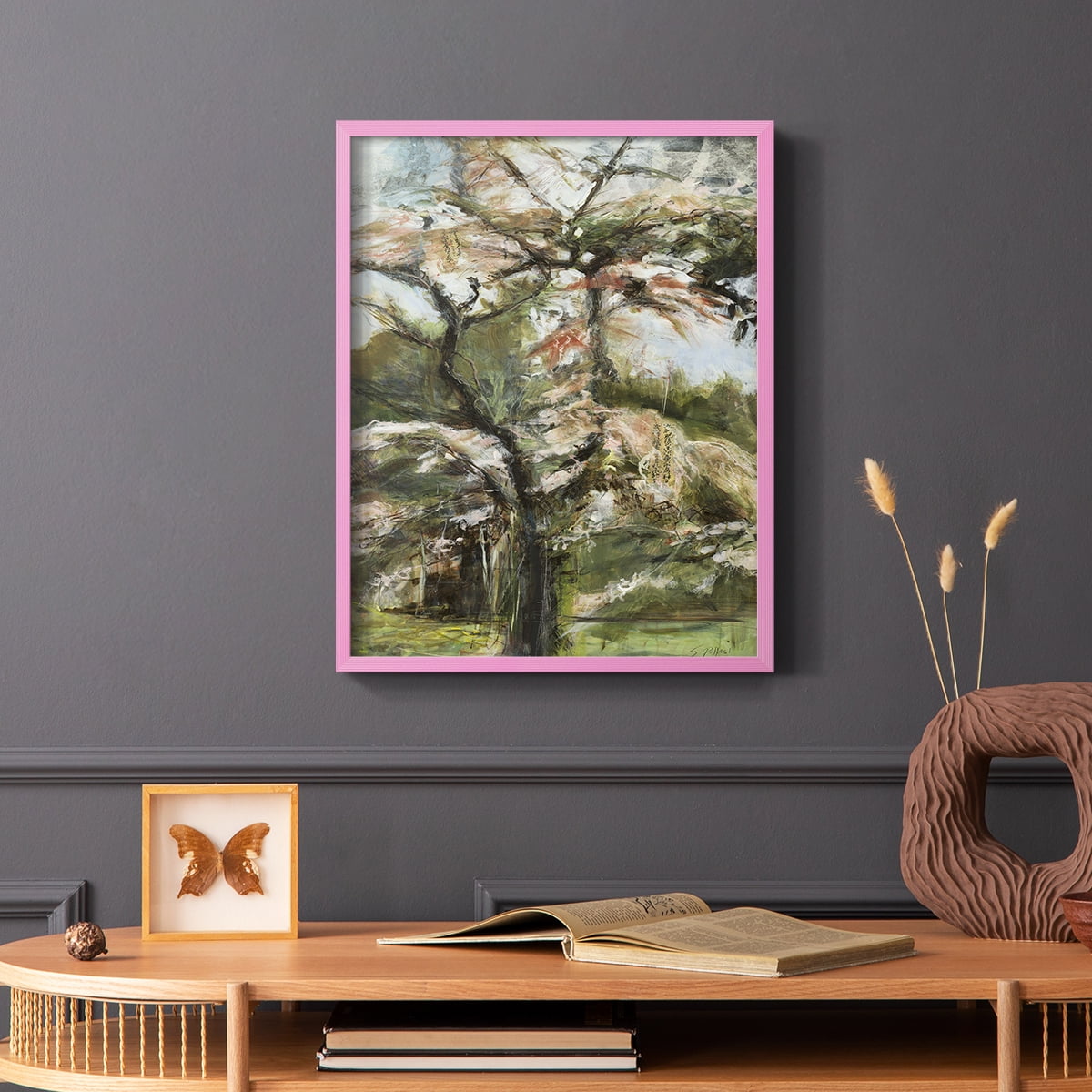 Haven Framed Print in Pink Solid Wood Framed Print No Nail Hanging