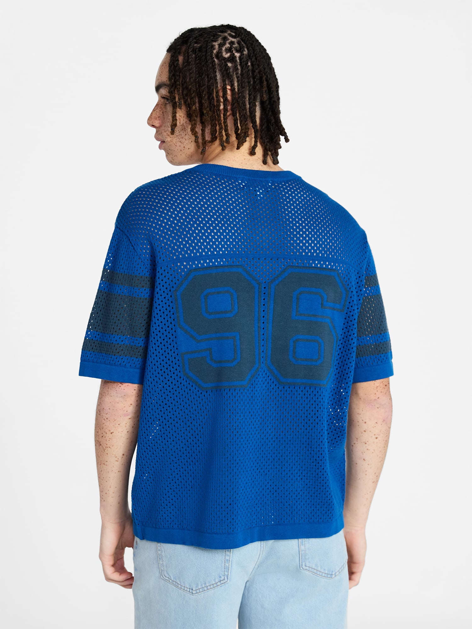 No Boundaries Mesh Sweater Knit Football Jersey Inspired Shirt with Short Sleeves, Men's XS-3XL