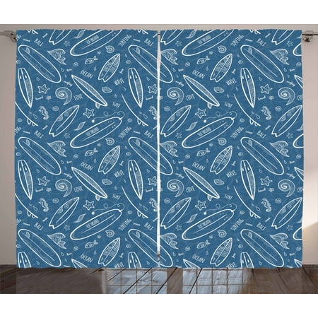 Surfboard Curtains 2 Panels Set Blue Waters Oceanic Elements