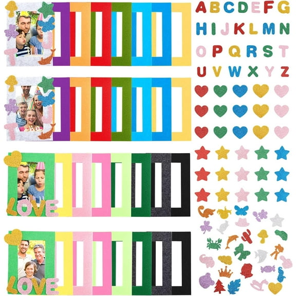 32Pcs 16 Colors Felt Photo Frames Picture Frames for Back to School Decoration with 84Pcs Glitter Self-Adhesive Stickers for Home School Office Decor 4 x 6Inch Photos