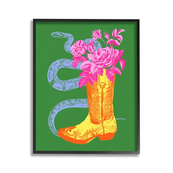 Stupell Industries Snake & Boot Bouquet Botanical & Floral Painting Black Framed Art Print Wall Art, 11 x 14