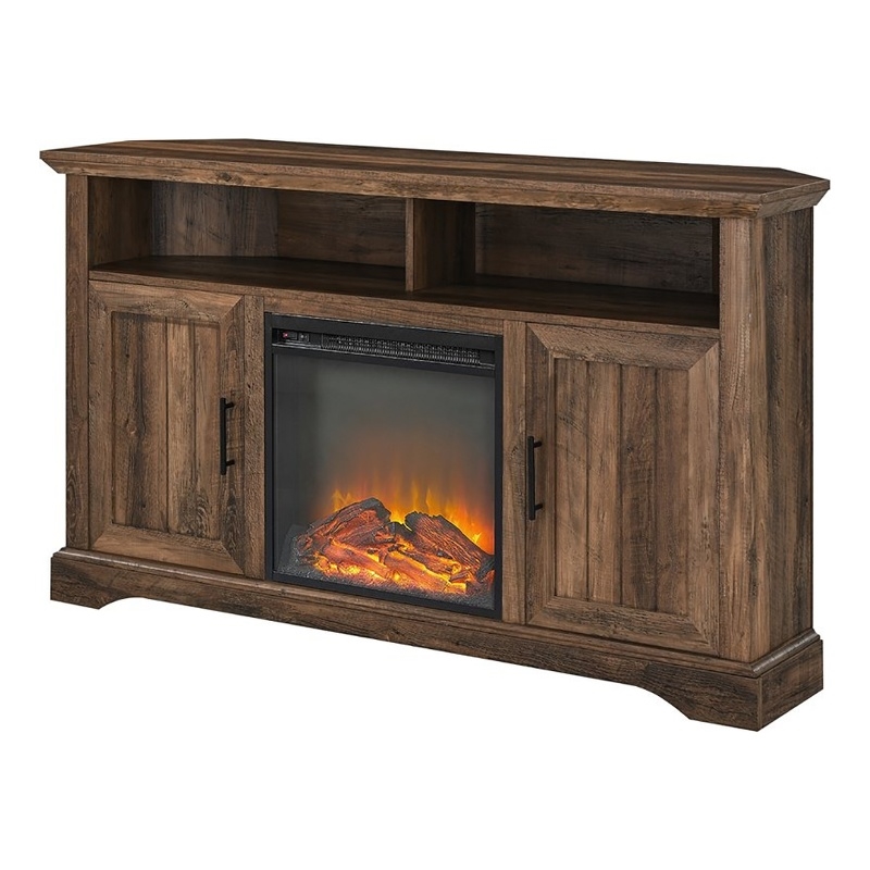 Pemberly Row Coastal Wood Fireplace Corner TV Stand for TVs up to 60