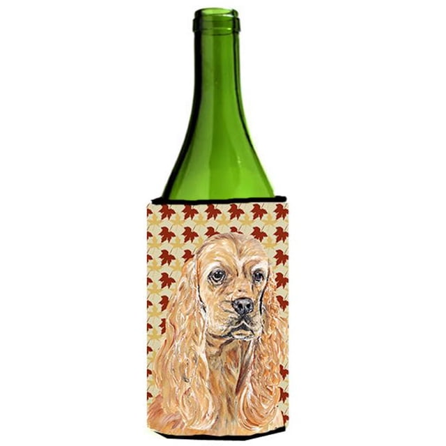 Carolines Treasures SC9542LITERK Cocker Spaniel Fall Leaves Wine bottle sleeve Hugger