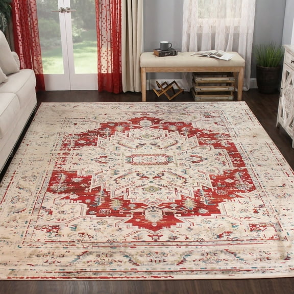 BNM Vintage Medallion Indoor Area Rug, 8' x 10', Red