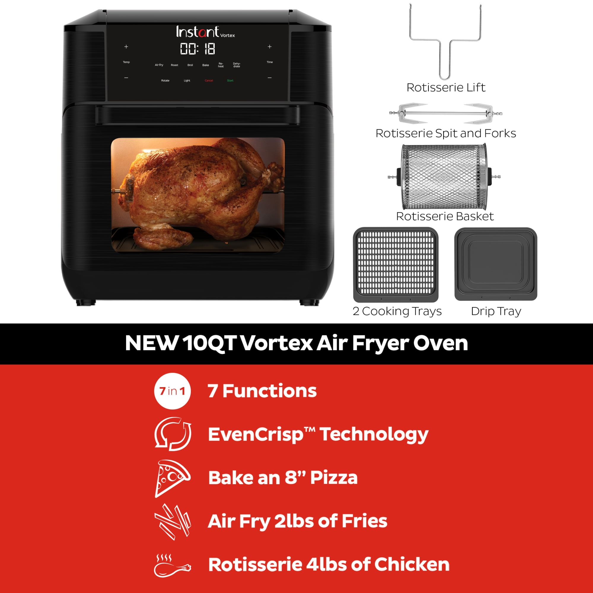 Instant Vortex 10QT Air Fryer Oven with 7-in-1 Cooking Functions,  Accessories Included 