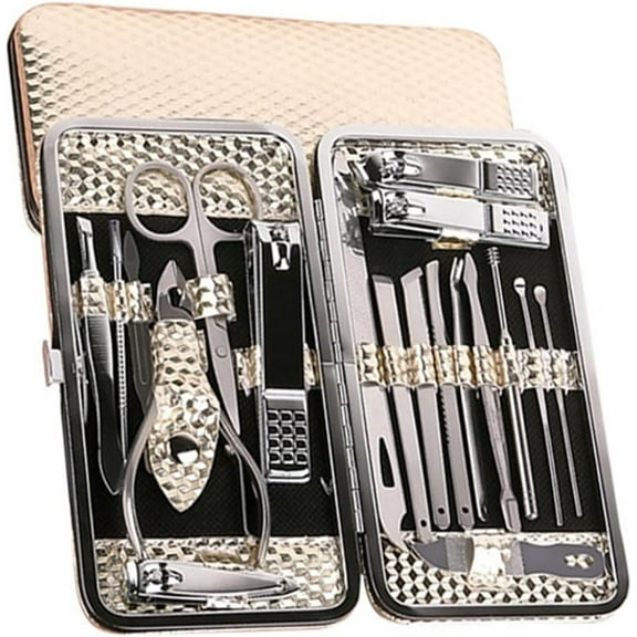 Toenail TIFOR 19/10/7Pcs Stainless Steel Nail Clipper Set Professional Scissor Travel Suit with Box Toe Trimmer Manicure Cutter Kit Nail Tools Nail Clipper Set (Color : 19Pcs Upgrade Gold)