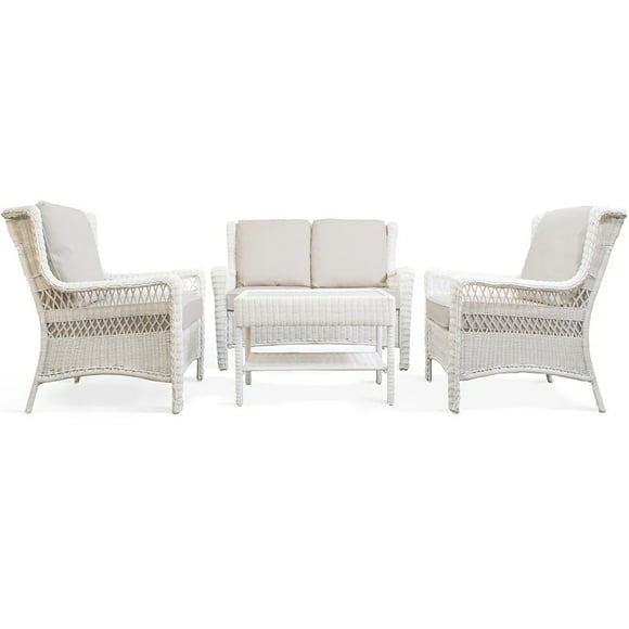 Ensemble de Meubles d'Extérieur 4 Pcs Fauteuils de Patio Causeuse et Table Basse Ensemble de Conversation pour Porche Balcon Jardin, Tout-Chandail