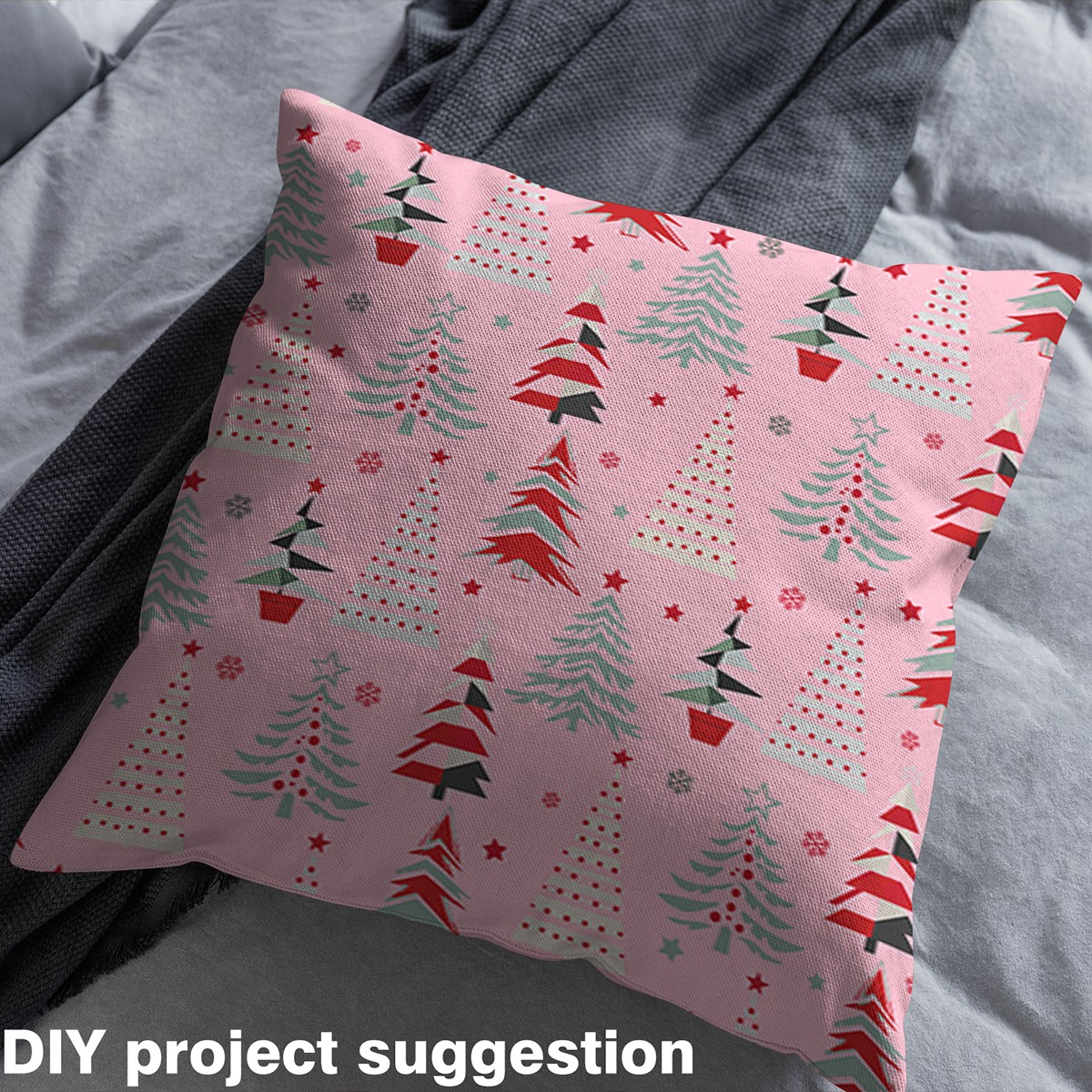 Homewish Girly Pink Cartoon Fabric by the Yard 2 Yards, Kawaii Christmas Tree Stars Sewing Fabric, Teens Boys Girls Kids Fabric for Sewing, Lightweight Room Decor