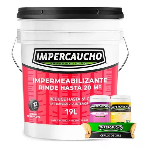 Kit Impermeabilizante Impercaucho Siliconado Y Mejorado 12 Años Terracota 19L