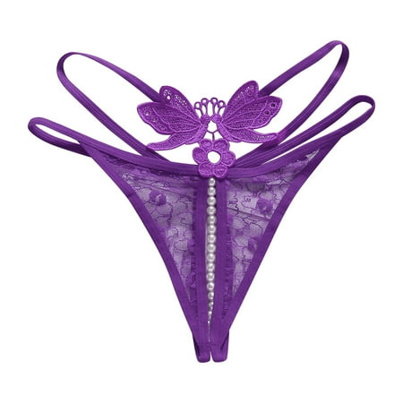Breathable Waist Trainer for Women Open Gusset Panties Womens T Pants Panties Embroidery Lace Sexy Transparent Low Waist Hot Massage Pearl Open Crotch Thong