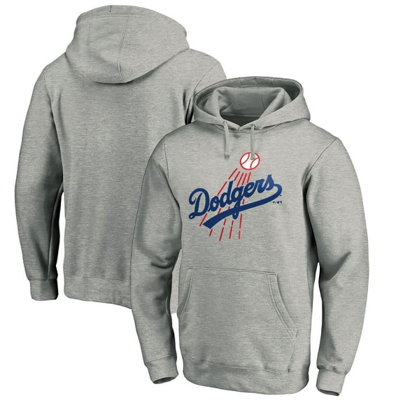 Men's Heather Gray Los Angeles Dodgers Cooperstown Collection Huntington Logo Fitted Pullover Hoodie