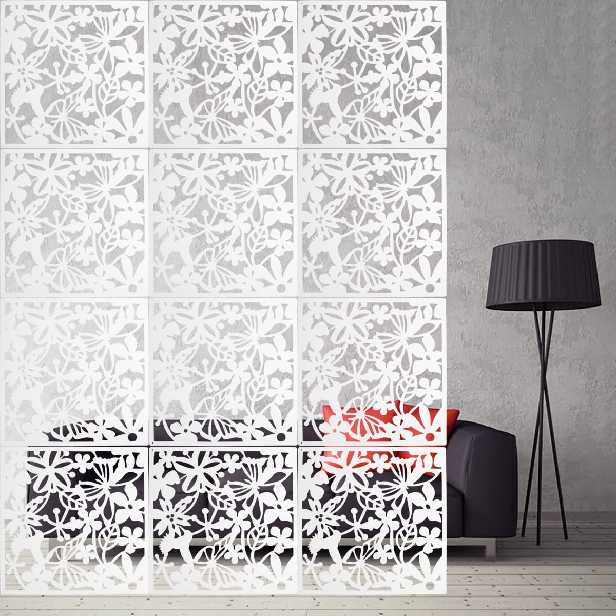 12Pcs White Hanging Screen Divider Wood-Plastic Panels Partition DIY Home Decor 