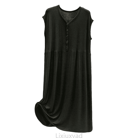 Lixiuxyad Women's Summer Sleeveless Loose Fit Swing Dress Button Down V Neck Casual Home Nightgown Womens Nightwear One Size