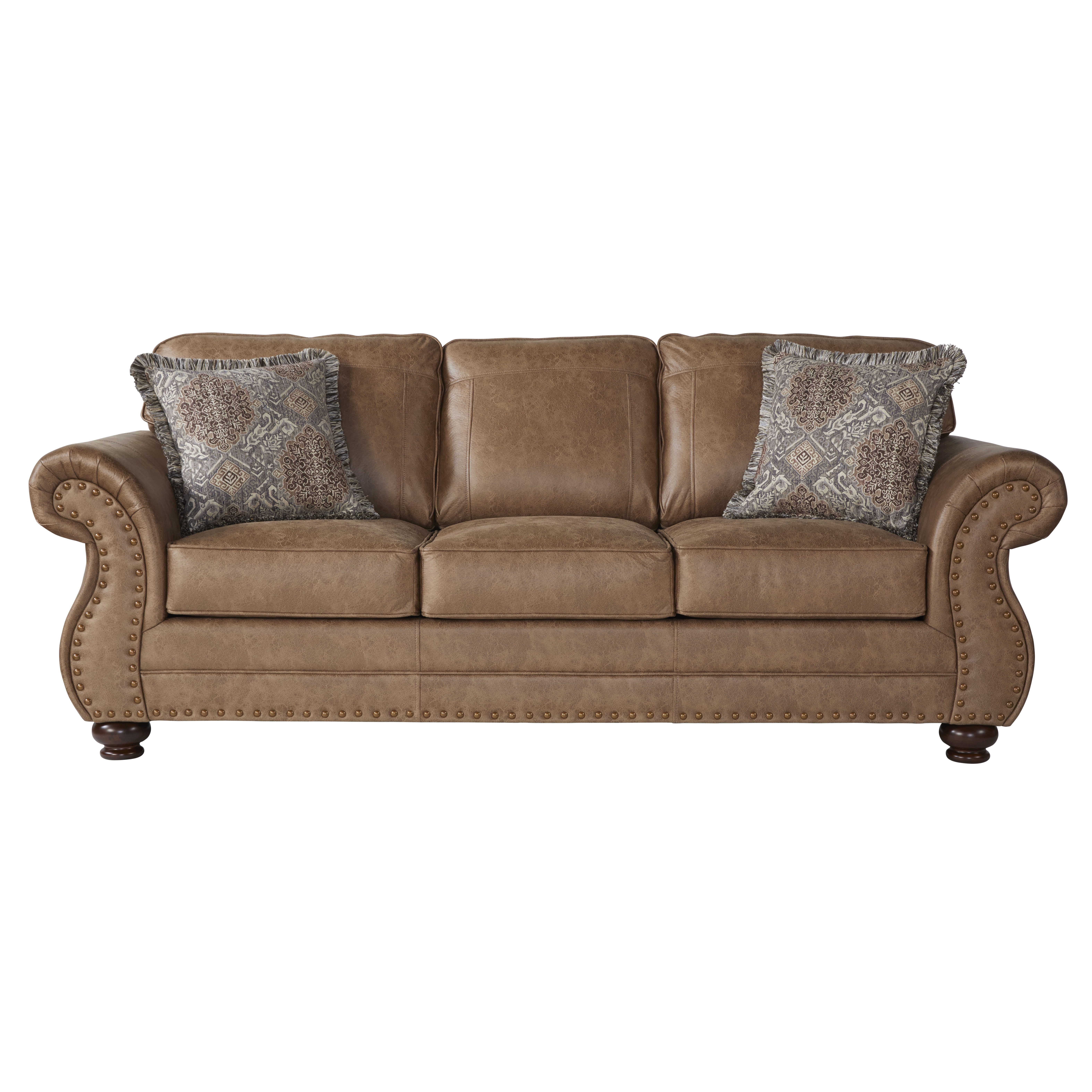 Leinster Faux Leather Sofa with Antique Bronze Nailheads in Jetson