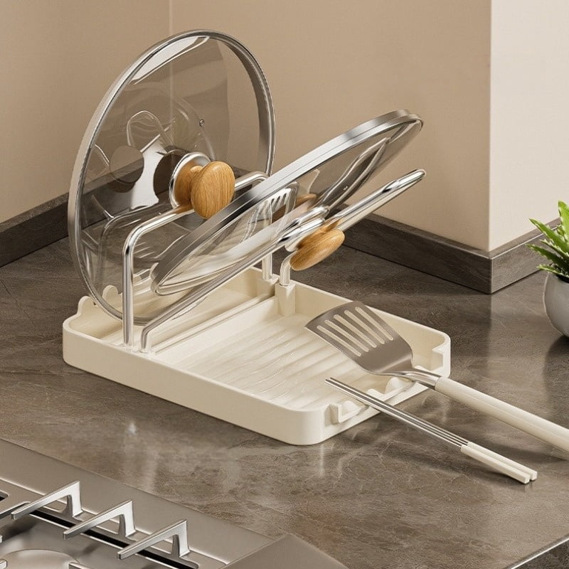 Multifunctional Pot Lid Organizer - Countertop Kitchen Utensil Holder for Lids, Spatulas & Utensils