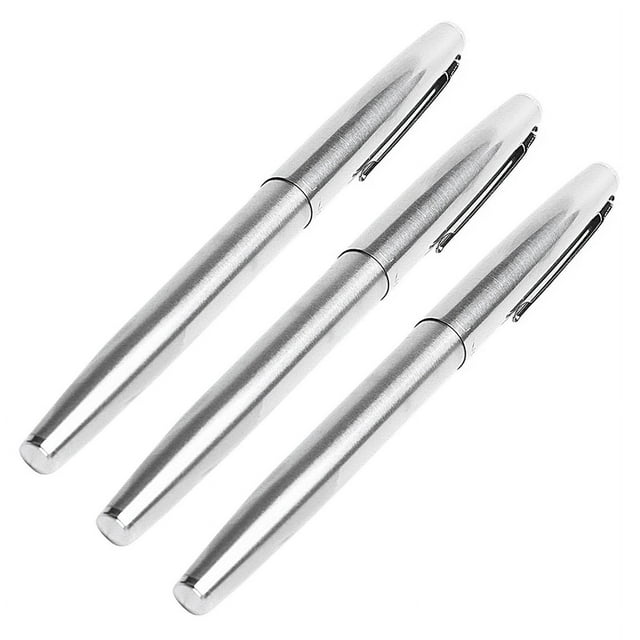 3X Pluma EstilográFica de Acero con Punta Extra Fina de 0,38 mm Plumas de Tinta de Escritura Suave