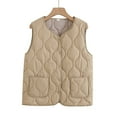 thumbnail image 4 of Huowey Winter Coats For Women Classic Basic Layer Waistcoat Warm Thin Lightweight Vest Sleeveless Padded Solid Color Button Down Round Neck Jacket Fall Fashion Winter Clothing,Khaki,Xxl, 4 of 4