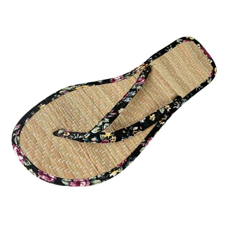 

GNEIKDEING Ladies Straw Mat Slippers Casual Flip Flops Rattan Gr Slippers Home Sandals Slippers Gift on Clearance
