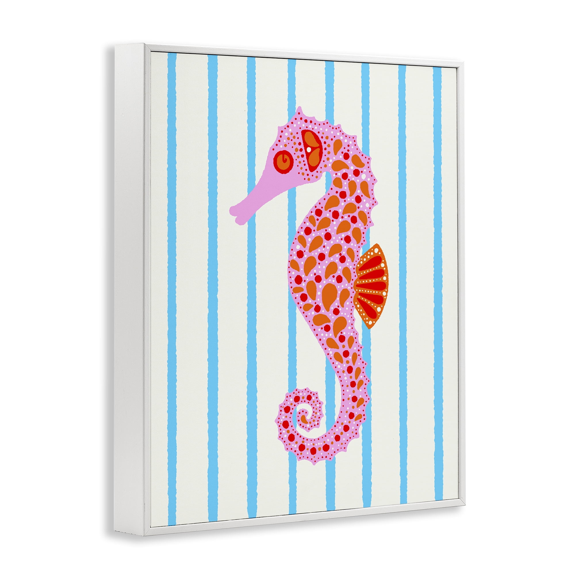 Stupell Industries Boho Seahorse on Stripes White Framed Giclee Art, design by Indira Prieto | IndySign