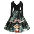 thumbnail image 5 of Women's Casual Fashion Christmas Holiday Print V-Neck Vintage Dress for Retro Style Holiday Parties and Casual Outings,Dark Green,M, 5 of 5