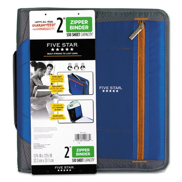 Five Star Zipper Binder, 11 x 8 1/2, 2" Capacity, Blue