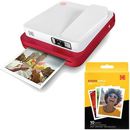 KODAK Smile Classic Digital Instant Camera with Bluetooth (Red) w/ 10 Pack of 3.5x4.25 inch Premium Zink Print Photo Paper