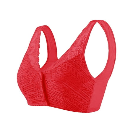 

Felwors Bras for Women Leaf Jacquard Thin Large Size No Steel Ring Front Buckle Skin Friendly Comfortable Underwear