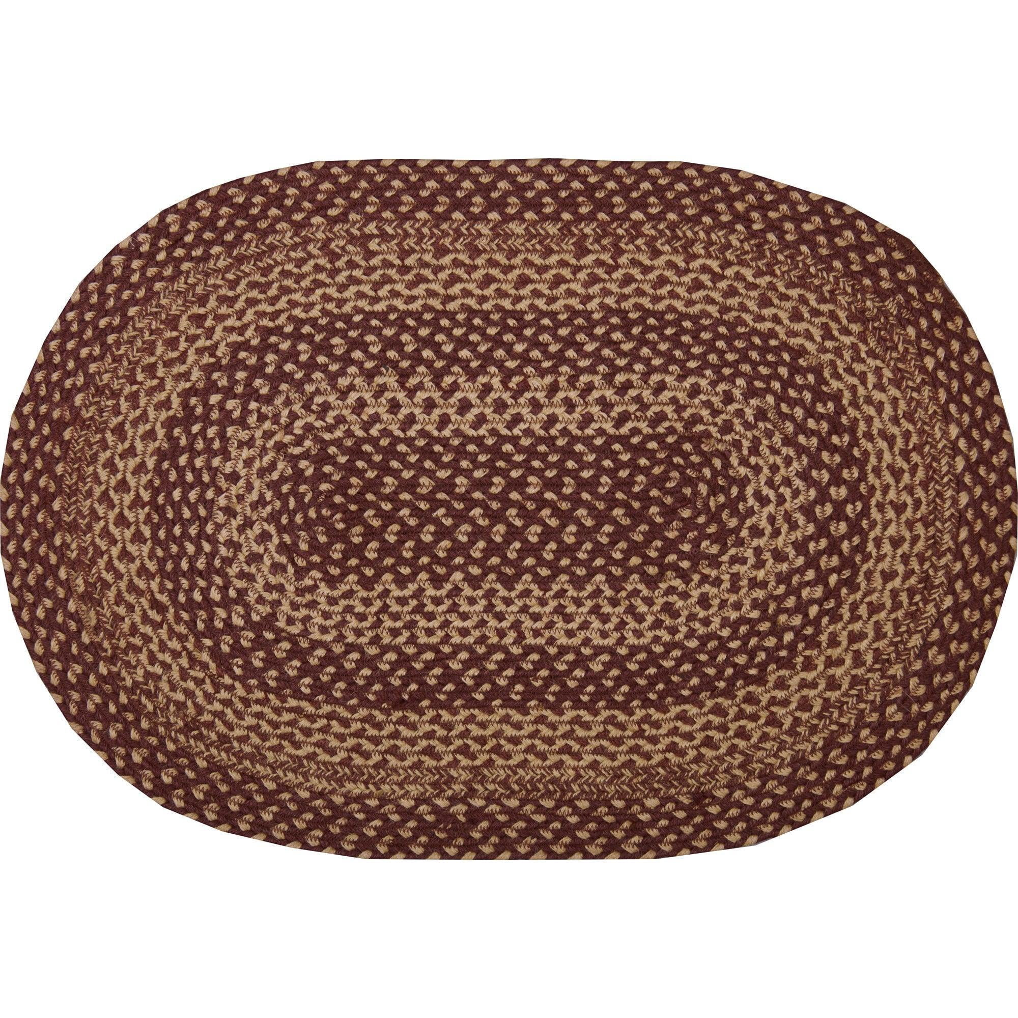 VHC Brands Burgundy Tan Primitive Country Jute Rug Oval, Detached Non-Skid Pad 36x60