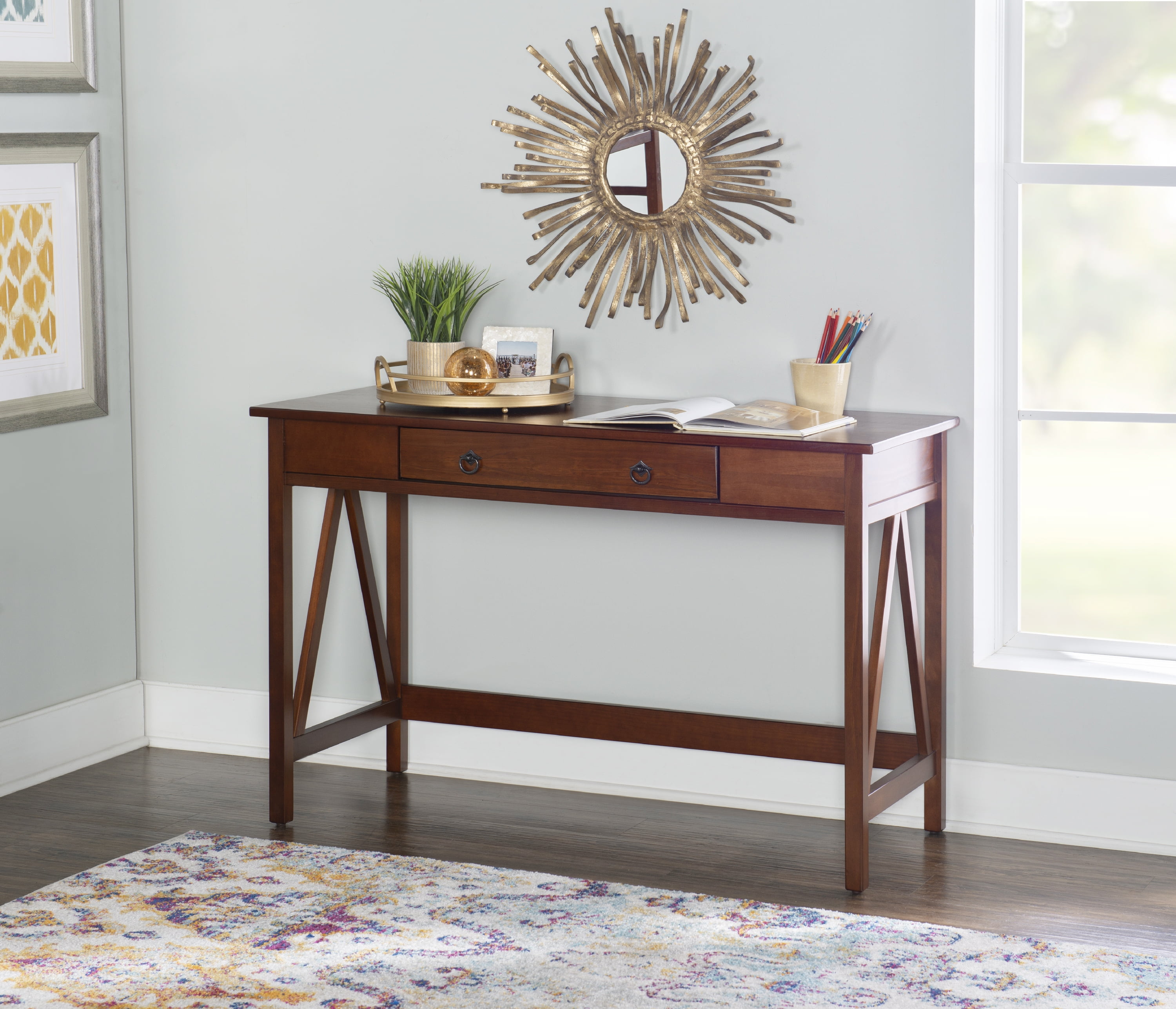 Linon Moreland 46" Single Drawer Writing Desk, Antique Tobacco