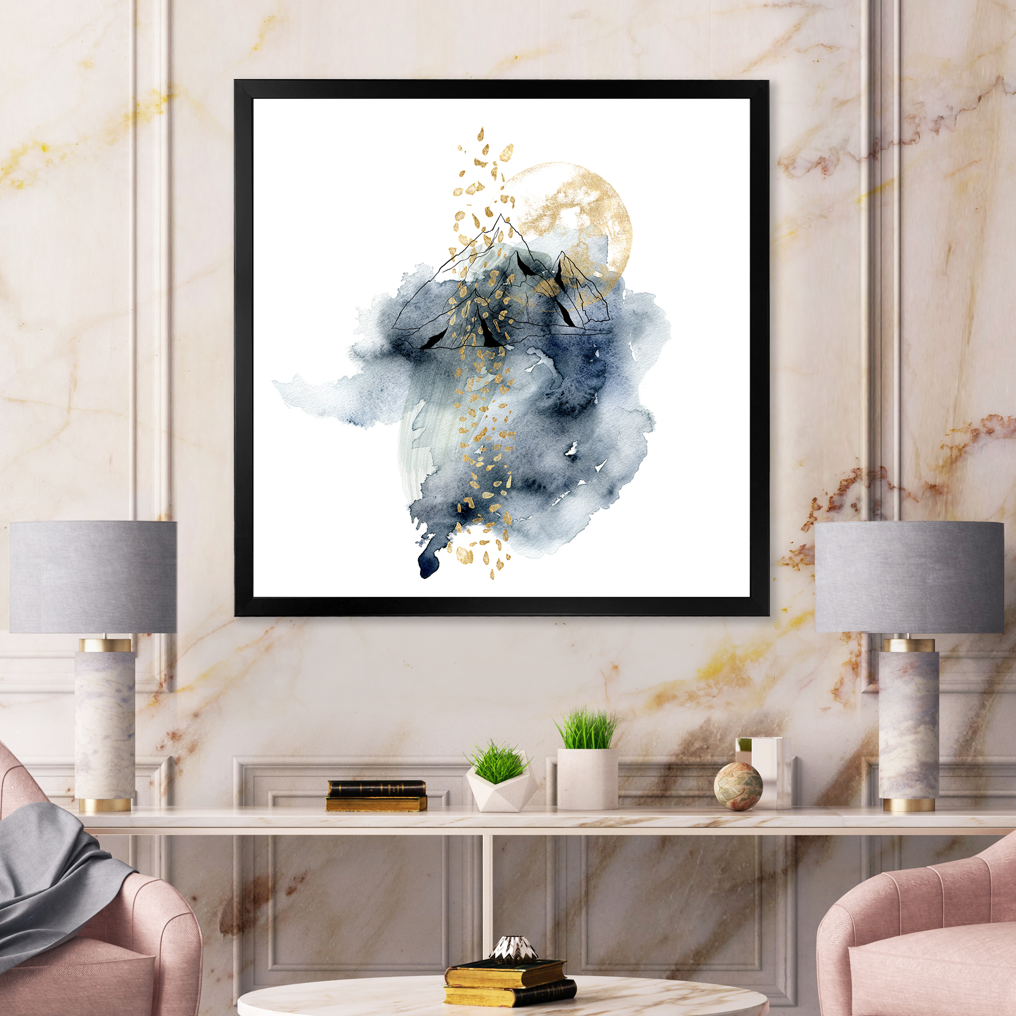 Designart 'Minimalistic Landscape of Moon With Mountains' Modern Framed Art Print